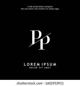 2 side sliced letter P vector design template. Usable to mix and match with another for makes logos.