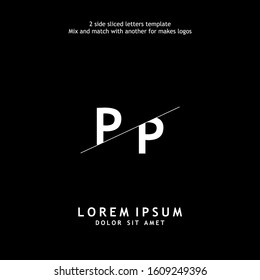 2 side sliced letter PP vector design template. Usable to mix and match with another for makes logos.