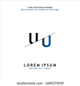 2 Side Sliced Letter UU Vector Design Template. Usable To Mix And Match With Another For Makes Logos.