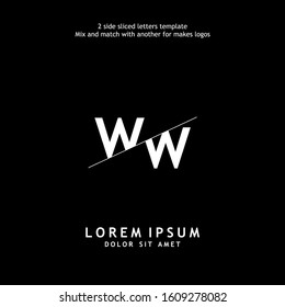 2 side sliced letter WW vector design template. Usable to mix and match with another for makes logos.