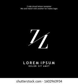 2 side sliced letter Z vector design template. Usable to mix and match with another for makes logos.