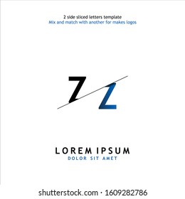 2 side sliced letter ZZ vector design template. Usable to mix and match with another for makes logos.