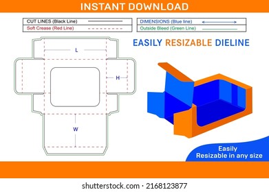  2 side window amazing box die cut template and 3d box design