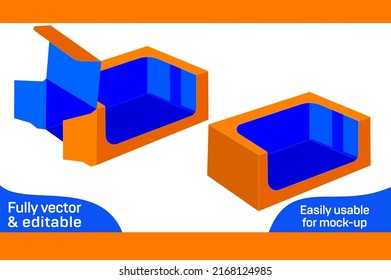  2 side window amazing box die cut template and 3d box design