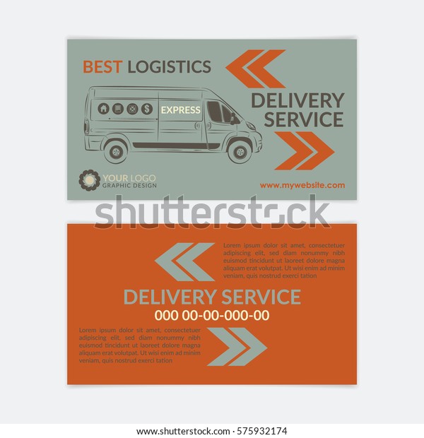 2 Sided\
Business Card Delivery service. Delivery van, logistics industry\
calling card. Vector\
illustration.