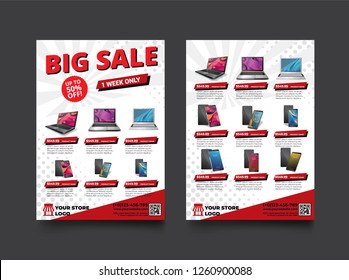 2 sides flyer template for Big Sale Promotion with Sample Product Images, for A4 paper size with 3mm. bleeds area, CMYK Color, Free Font Used, EPS 10 