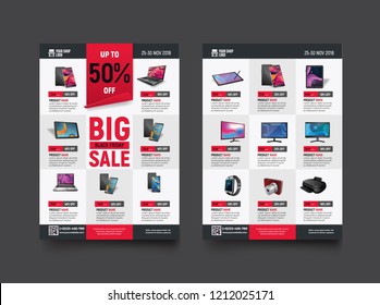 2 sides flyer template for Black Friday Sale Promotion with Sample Product Images, for A4 paper size with 3mm. bleeds area, CMYK Color, Free Font Used, EPS 10 
 