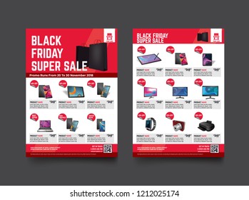 2 sides flyer template for Black Friday Sale Promotion with Sample Product Images, for A4 paper size with 3mm. bleeds area, CMYK Color, Free Font Used, EPS 10 
 