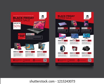 2 Sides Flyer Template For Black Friday Sale Promotion With Sample Product Images, For A4 Paper Size With 3mm. Bleeds Area, CMYK Color, Free Font Used, EPS 10 
 