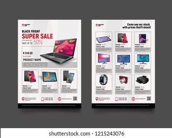 2 sides flyer template for Black Friday Sale Promotion with Sample Product Images, for A4 paper size with 3mm. bleeds area, CMYK Color, Free Font Used, EPS 10  