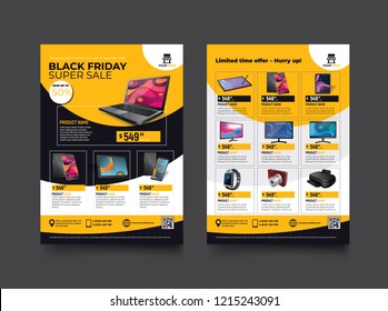 2 sides flyer template for Black Friday Sale Promotion with Sample Product Images, for A4 paper size with 3mm. bleeds area, CMYK Color, Free Font Used, EPS 10  