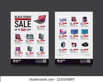 2 sides flyer template for Black Friday Sale Promotion with Sample Product Images, for A4 paper size with 3mm. bleeds area, CMYK Color, Free Font Used, EPS 10 
 