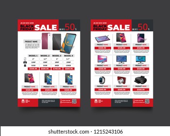 2 sides flyer template for Black Friday Sale Promotion with Sample Product Images, for A4 paper size with 3mm. bleeds area, CMYK Color, Free Font Used, EPS 10  