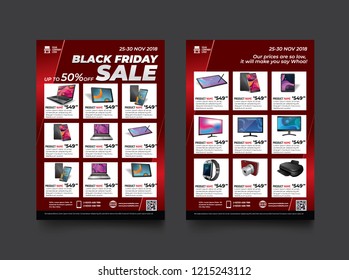 2 sides flyer template for Black Friday Sale Promotion with Sample Product Images, for A4 paper size with 3mm. bleeds area, CMYK Color, Free Font Used, EPS 10 
 