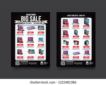 2 sides flyer template for Black Friday Sale Promotion with Sample Product Images, for A4 paper size with 3mm. bleeds area, CMYK Color, Free Font Used, EPS 10  