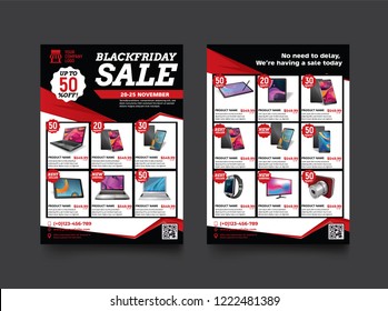 2 sides flyer template for Black Friday Sale Promotion with Sample Product Images, for A4 paper size with 3mm. bleeds area, CMYK Color, Free Font Used, EPS 10 
 