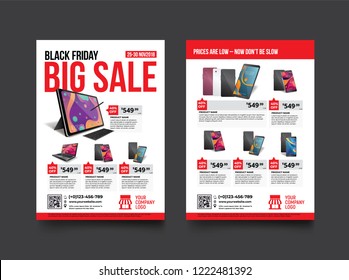 2 sides flyer template for Black Friday Sale Promotion with Sample Product Images, for A4 paper size with 3mm. bleeds area, CMYK Color, Free Font Used, EPS 10 
 