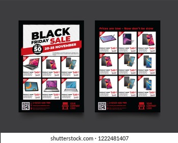 2 sides flyer template for Black Friday Sale Promotion with Sample Product Images, for A4 paper size with 3mm. bleeds area, CMYK Color, Free Font Used, EPS 10 
 