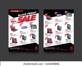 2 sides flyer template for Black Friday Sale Promotion with Sample Product Images, for A4 paper size with 3mm. bleeds area, CMYK Color, Free Font Used, EPS 10 
 