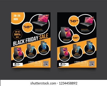 2 sides flyer template for Black Friday Sale Promotion with Sample Product Images, for A4 paper size with 3mm. bleeds area, CMYK Color, Free Font Used, EPS 10 
 