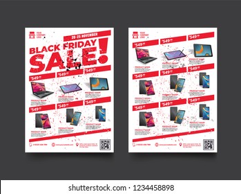 2 sides flyer template for Black Friday Sale Promotion with Sample Product Images, for A4 paper size with 3mm. bleeds area, CMYK Color, Free Font Used, EPS 10  