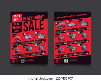 2 sides flyer template for Black Friday Sale Promotion with Sample Product Images, for A4 paper size with 3mm. bleeds area, CMYK Color, Free Font Used, EPS 10 
 