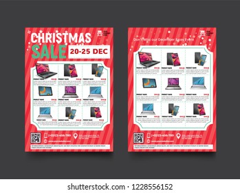 2 sides flyer template for Christmas Sale Promotion with Sample Product Images, for A4 paper size with 3mm. bleed area, CMYK Color, Free Font Used, EPS 10 