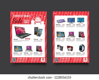 2 sides flyer template for Christmas Sale Promotion with Sample Product Images, for A4 paper size with 3mm. bleed area, CMYK Color, Free Font Used, EPS 10 