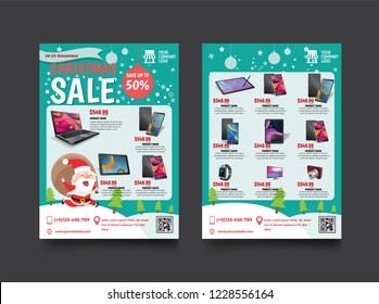 2 Sides Flyer Template For Christmas Sale Promotion With Sample Product Images, For A4 Paper Size With 3mm. Bleed Area, CMYK Color, Free Font Used, EPS 10 