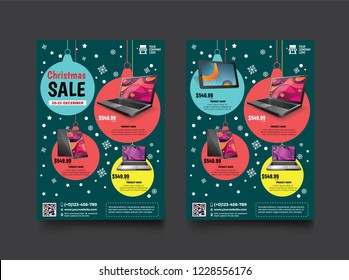 2 Sides Flyer Template For Christmas Sale Promotion With Sample Product Images, For A4 Paper Size With 3mm. Bleed Area, CMYK Color, Free Font Used, EPS 10 