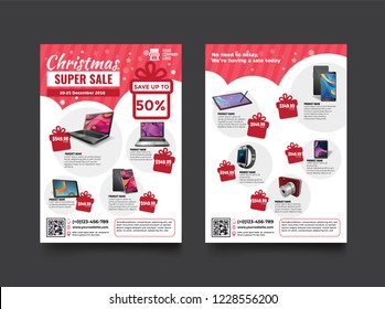 2 sides flyer template for Christmas Sale Promotion with Sample Product Images, for A4 paper size with 3mm. bleed area, CMYK Color, Free Font Used, EPS 10 