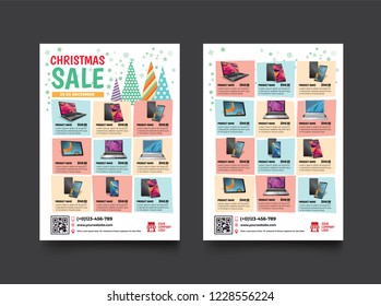 2 sides flyer template for Christmas Sale Promotion with Sample Product Images, for A4 paper size with 3mm. bleed area, CMYK Color, Free Font Used, EPS 10 