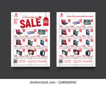 2 sides flyer template for Christmas Sale Promotion with Sample Product Images, for A4 paper size with 3mm. bleed area, CMYK Color, Free Font Used, EPS 10 