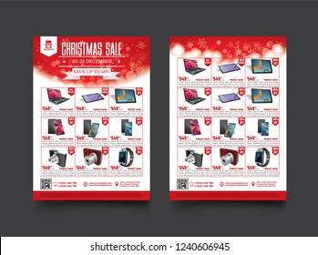 2 sides flyer template for Christmas Sale Promotion with Sample Product Images, for A4 paper size with 3mm. bleed area, CMYK Color, Free Font Used, EPS 10 