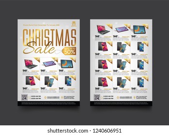 2 sides flyer template for Christmas Sale Promotion with Sample Product Images, for A4 paper size with 3mm. bleed area, CMYK Color, Free Font Used, EPS 10 