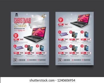 2 sides flyer template for Christmas Sale Promotion with Sample Product Images, for A4 paper size with 3mm. bleed area, CMYK Color, Free Font Used, EPS 10 