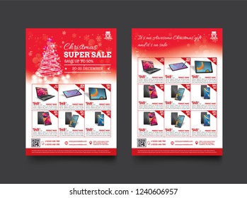 2 sides flyer template for Christmas Sale Promotion with Sample Product Images, for A4 paper size with 3mm. bleed area, CMYK Color, Free Font Used, EPS 10 