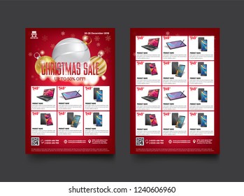 2 sides flyer template for Christmas Sale Promotion with Sample Product Images, for A4 paper size with 3mm. bleed area, CMYK Color, Free Font Used, EPS 10 