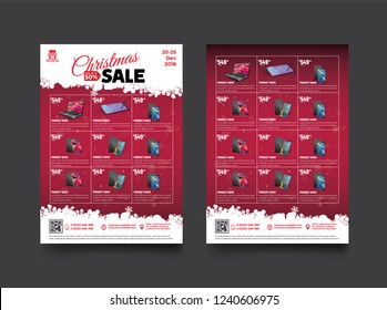 2 sides flyer template for Christmas Sale Promotion with Sample Product Images, for A4 paper size with 3mm. bleed area, CMYK Color, Free Font Used, EPS 10 