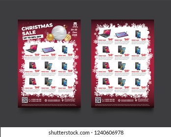 2 Sides Flyer Template For Christmas Sale Promotion With Sample Product Images, For A4 Paper Size With 3mm. Bleed Area, CMYK Color, Free Font Used, EPS 10 