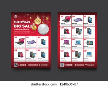 2 Sides Flyer Template For Christmas Sale Promotion With Sample Product Images, For A4 Paper Size With 3mm. Bleed Area, CMYK Color, Free Font Used, EPS 10 