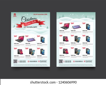 2 Sides Flyer Template For Christmas Sale Promotion With Sample Product Images, For A4 Paper Size With 3mm. Bleed Area, CMYK Color, Free Font Used, EPS 10 