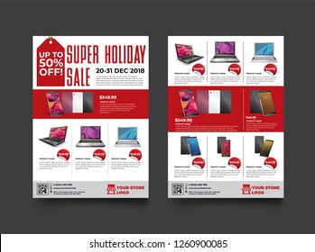 2 sides flyer template for Holiday Sale Promotion with Sample Product Images, for A4 paper size with 3mm. bleeds area, CMYK Color, Free Font Used, EPS 10 