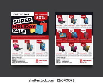2 sides flyer template for Holiday Sale Promotion with Sample Product Images, for A4 paper size with 3mm. bleeds area, CMYK Color, Free Font Used, EPS 10 