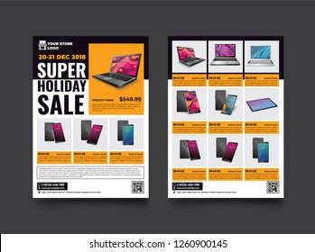 2 sides flyer template for Holiday Sale Promotion with Sample Product Images, for A4 paper size with 3mm. bleeds area, CMYK Color, Free Font Used, EPS 10 