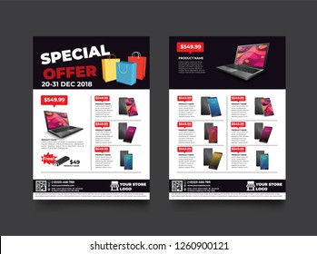 2 sides flyer template for Sale Promotion with Sample Product Images, for A4 paper size with 3mm. bleeds area, CMYK Color, Free Font Used, EPS 10 