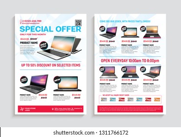 2 sides flyer template for Sale Promotion with Sample Product Images, for A4 paper size with 3mm. bleeds area 