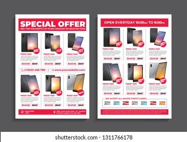 2 sides flyer template for Sale Promotion with Sample Product Images, for A4 paper size with 3mm. bleeds area 