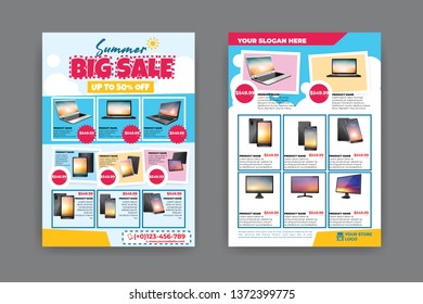 2 sides flyer template for Summer Sale Promotion with Sample Product Images, for A4 paper size with 3mm. bleeds area, CMYK Color, Free Font Used, EPS 10 