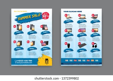 2 sides flyer template for Summer Sale Promotion with Sample Product Images, for A4 paper size with 3mm. bleeds area, CMYK Color, Free Font Used, EPS 10 